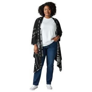 Midnight Velvet Plus Size 3X Cardigan Waterfall Black Gray Geometric Sweater E